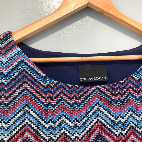 Anthropologie Chevron Stripe Blue Dress by Cynthia Rowley Size Medium - Picture 2 of 6